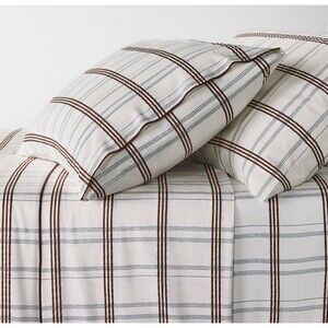 Queen 300 Thread Count Contrast Merrow Edge Plaid Sheet Set  Thresh Studio McGee
